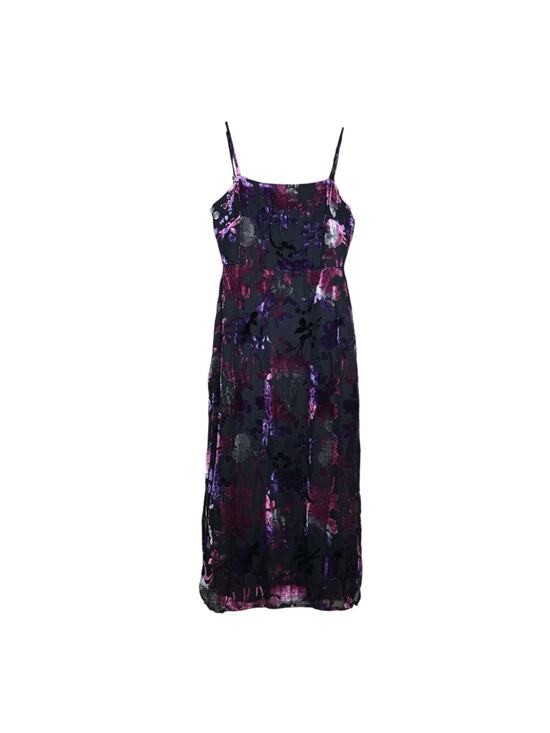 Taylor Dresses & Skirts - Taylor Womens 8 Black Floral Velvet Fully Lined Midi Dress NEW